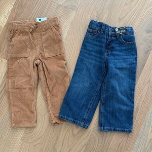 Okie dokie Kids Corduroy and Denim Jeans - Tan and Blue 2T